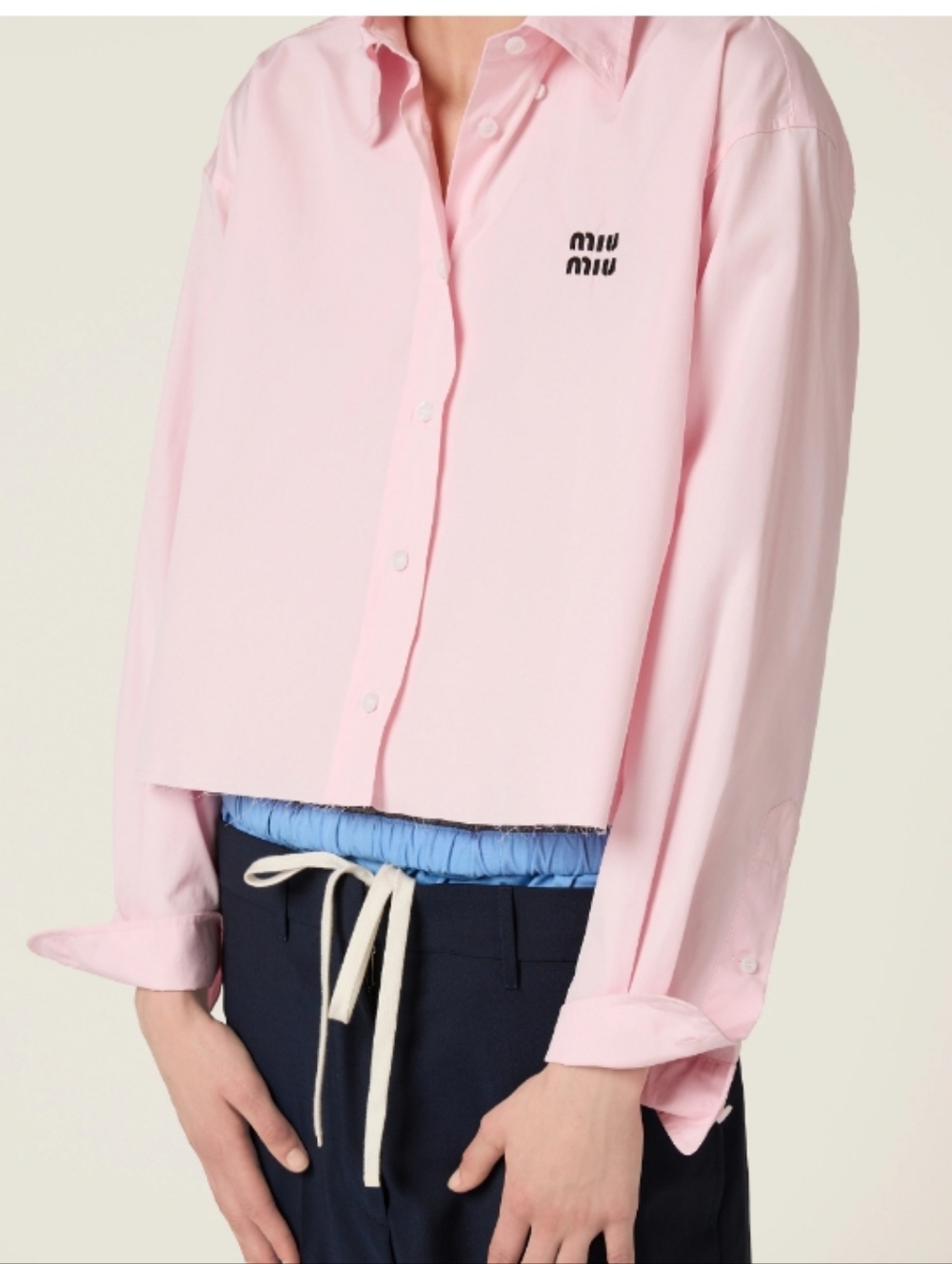 Miu Miu Pink Poplin Button Down Cropped Shirt Size 40 - Picture 2 of 14